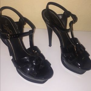 YSL Tribute 105 Black Patent Leather Sandals